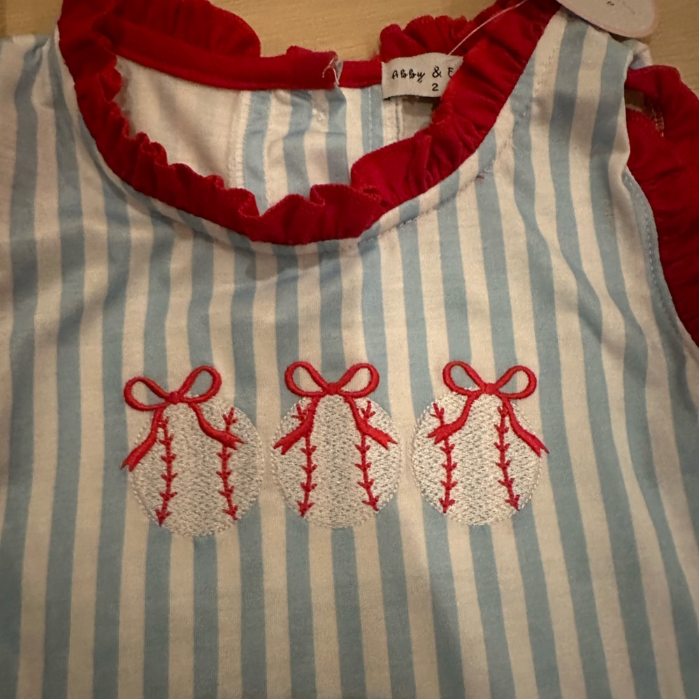 Kids Striped Blue & Red Ruffle Matching Set - Picture 2 of 4